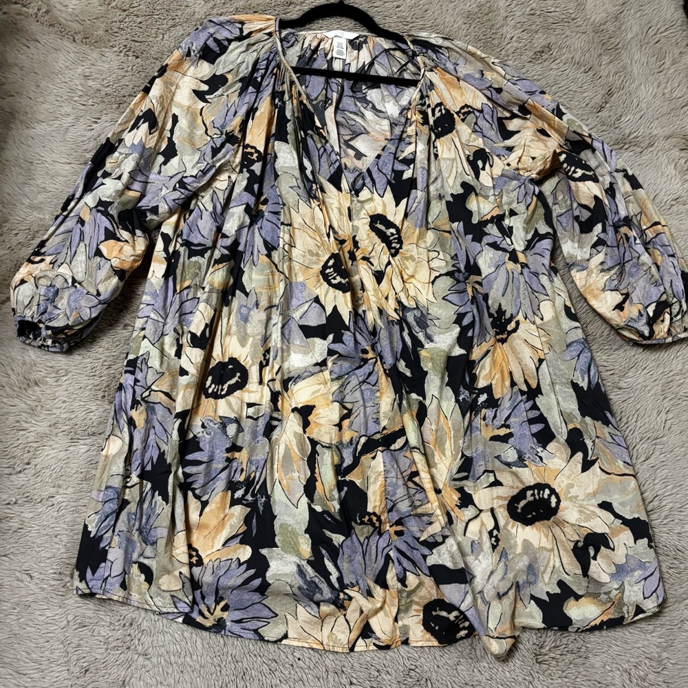 H&M Floral Mini Dress - Black, Cream, Lavender